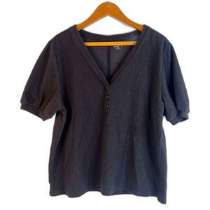 Loft Outlet Neutral Gray Waffle Knit Short Sleeve Vneck Blouse Size XL